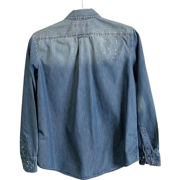 BANANA REPUBLIC 100% Cotton Paint Spatter Print Chambray Button Up LS Shirt XS - Picture 4 of 10
